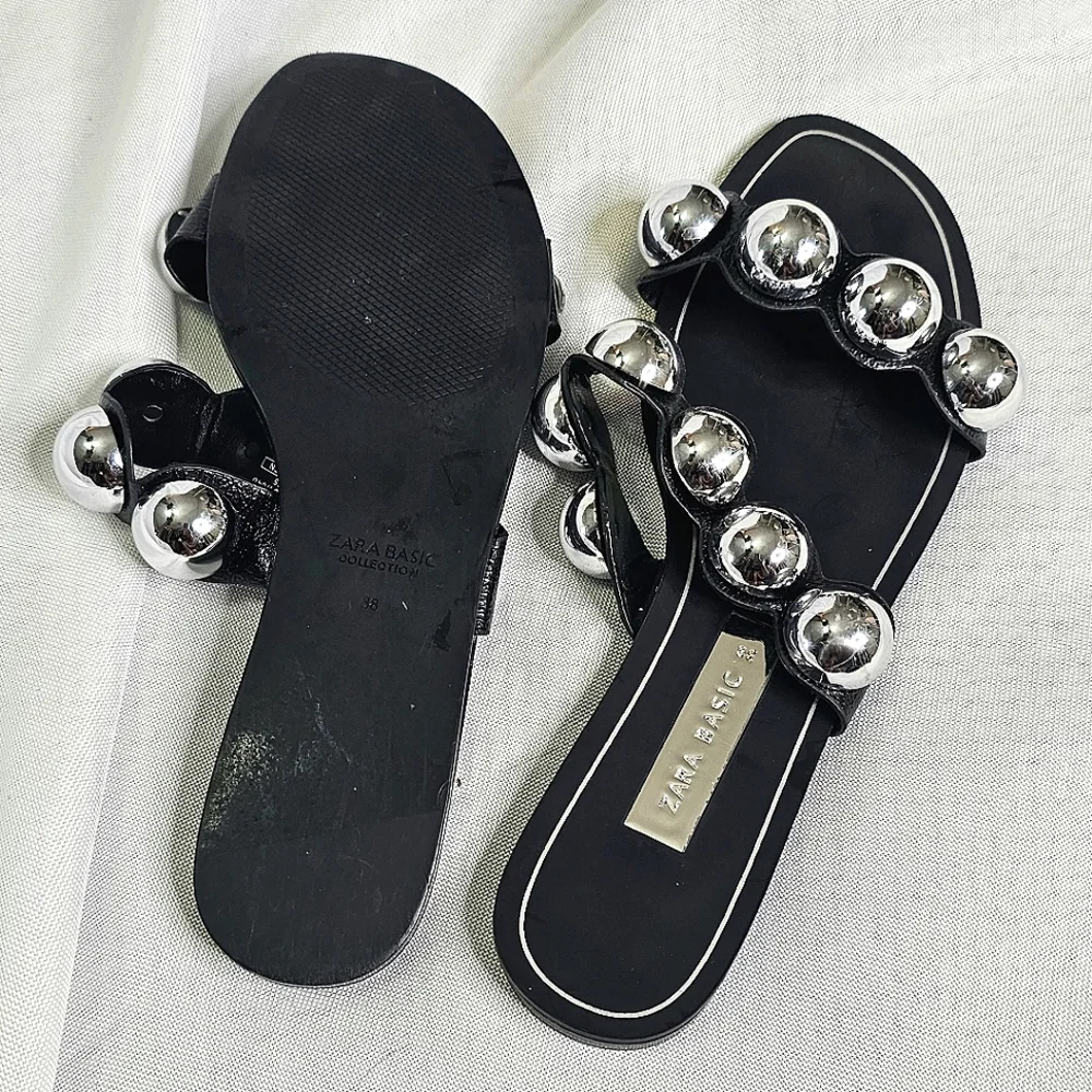 "ZARA BASICS" Black and Silver Women's Sandals - Picture 4 of 4